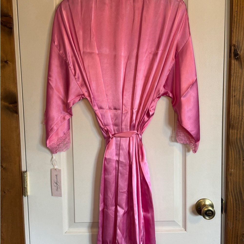 Linea Donatella Pink Satin Lace Trim Robe L/XL - Picture 3 of 4
